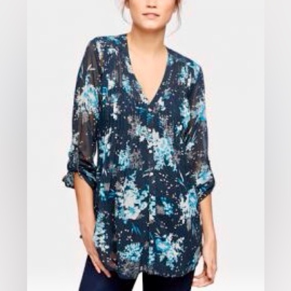 A PEA IN THE POD Sheer Floral Blouse - Navy Blue Maternity Top